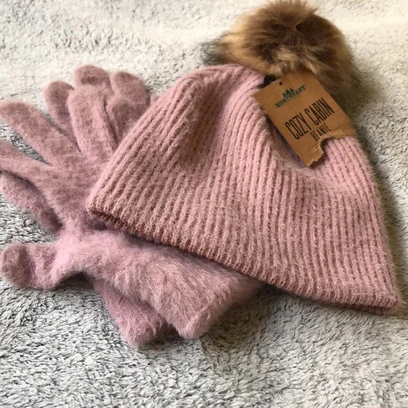 Cozy Cabin Knit Beanie & Gloves Set in Light Taupe by Northcrest Fohair Cabin Beanie | The North Face main image 3